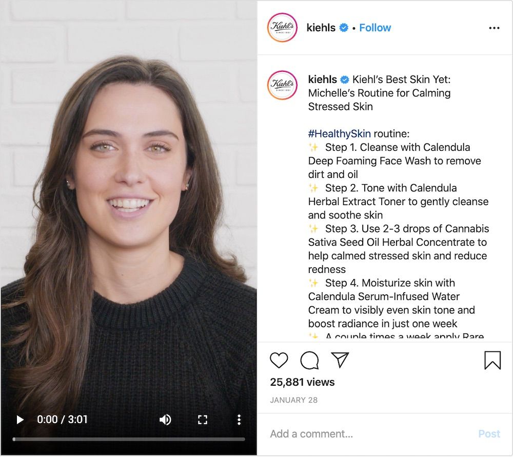 Influencer Michelle shares personal routines in the IGTV channel of Brand Kiehl’s