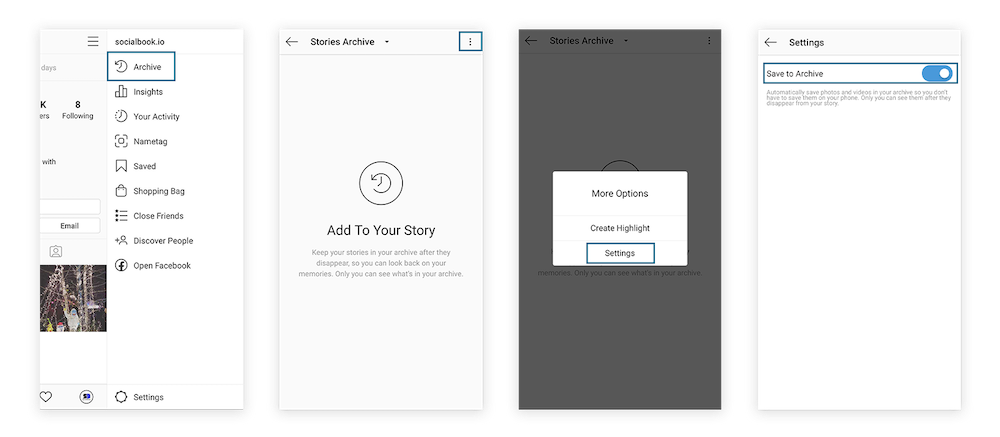 4 steps to turn on auto archive Instagram stories. 