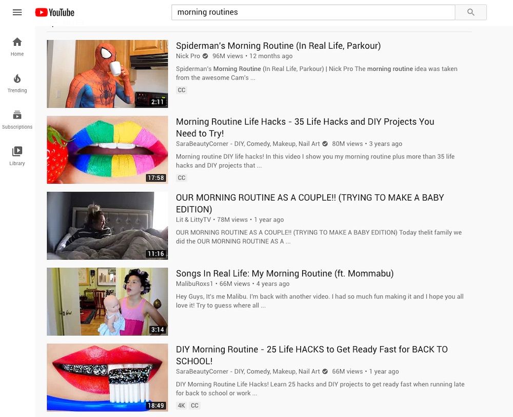 Top 5 Morning Routine videos by View Count.