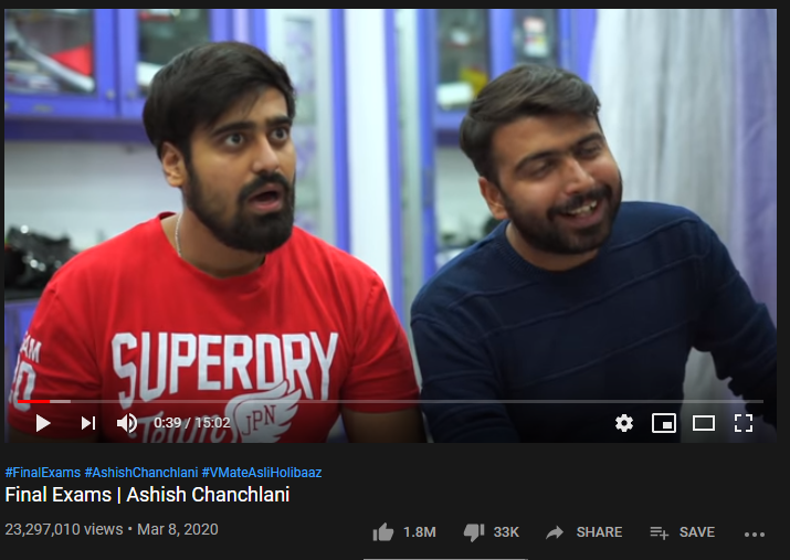 6th Most-liked YouTube video of March 2020: Ashish Chanchlani ‘Final Exams’