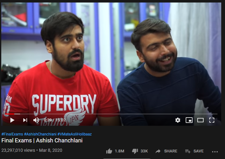 Ashish chanchlani discount most viewed video