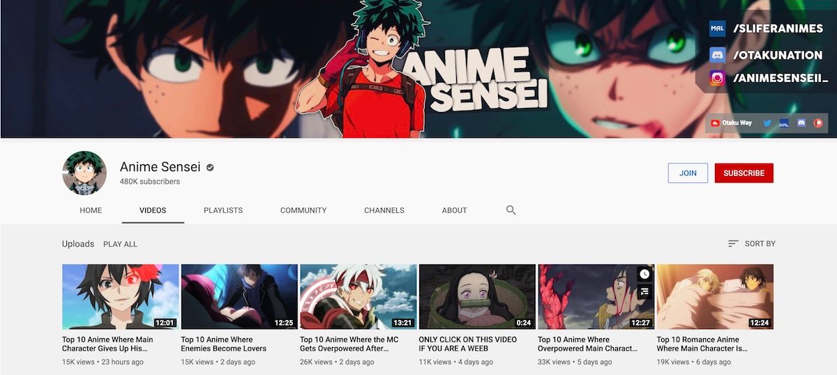 Top Anime YouTube influencer: ANIME SENSEI