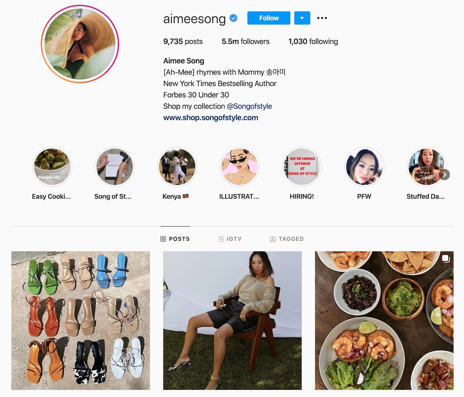 Aimee Song's Instagram Account