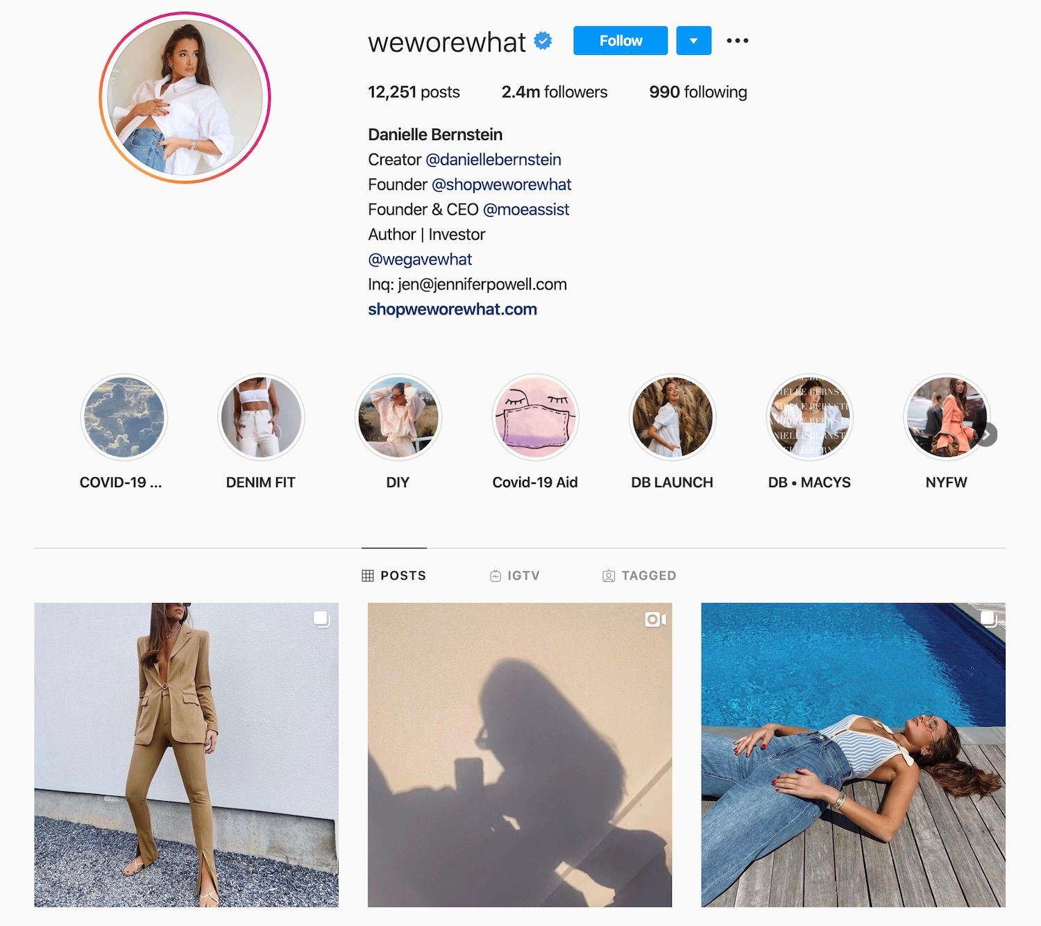 The official Instagram account of Danielle Bernstein's We Wore What has over 2.4 million followers.