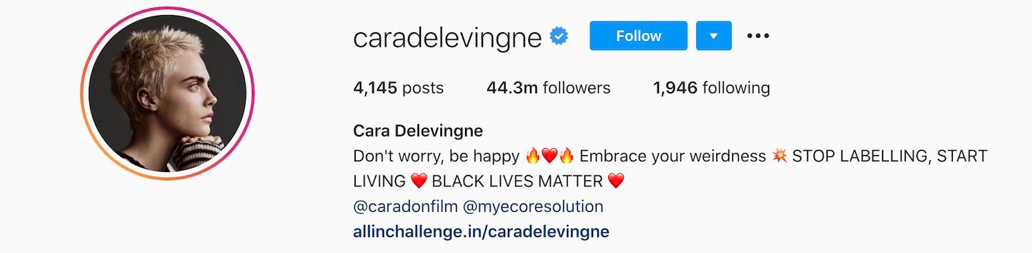Cara Delevingne has over 44 Instagram followers.