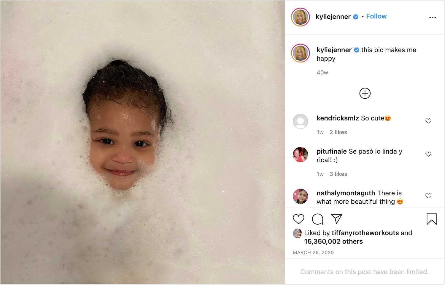 Kylie Jenner's cut Instagram post of her daughter Stormi.