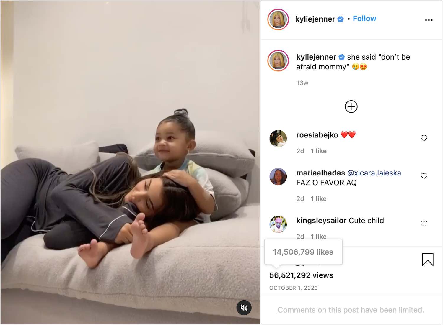 Kylie Jenner and Stormi's adorable video has been watched over 56 million times.
