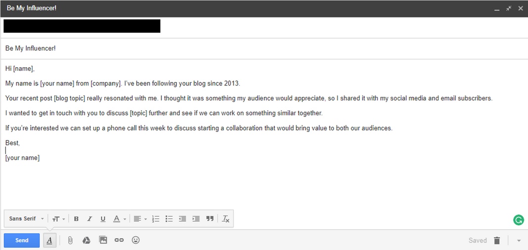 Email Template To Send To Influencers