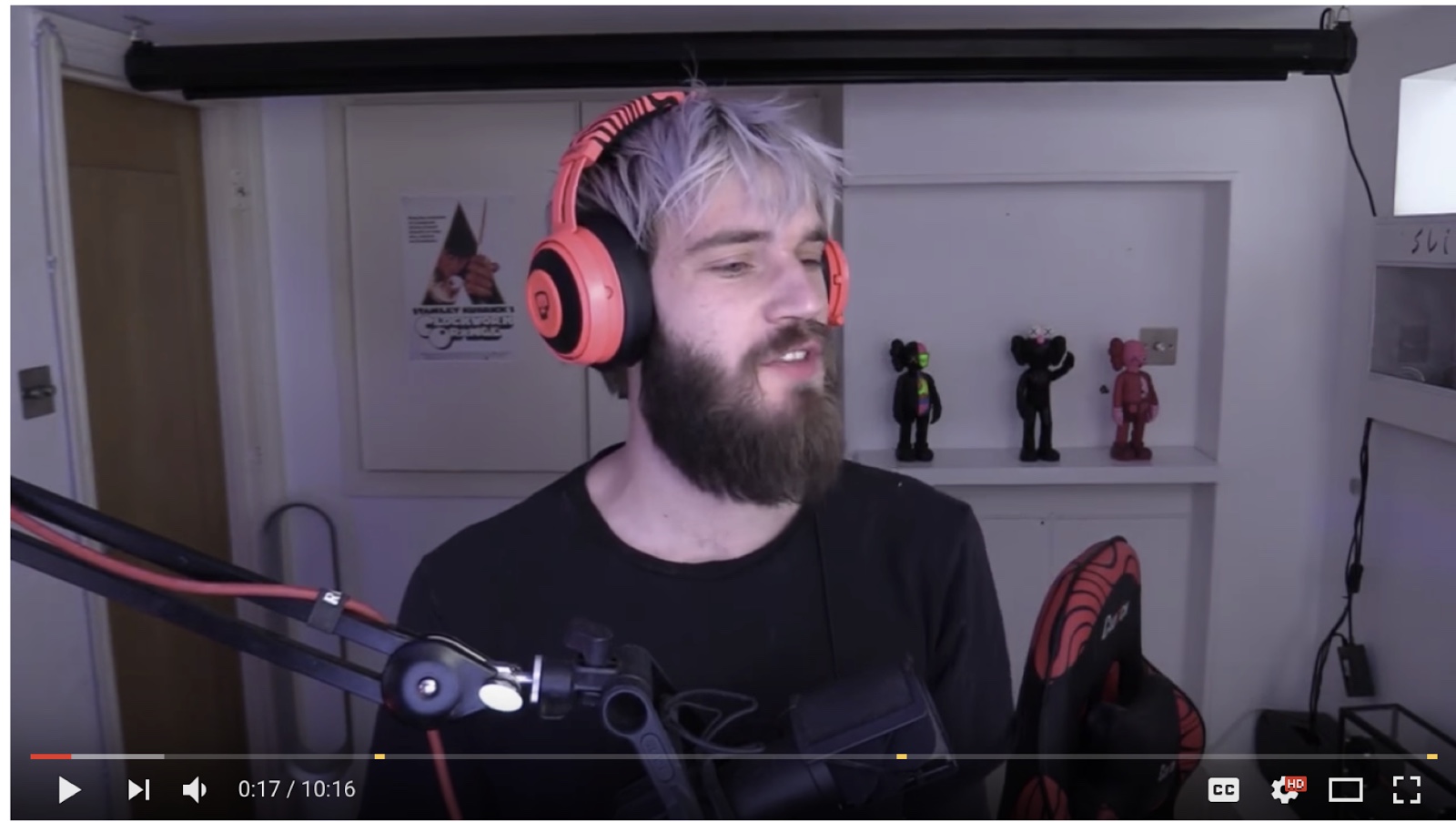 A screenshot of PewDiePie in his video