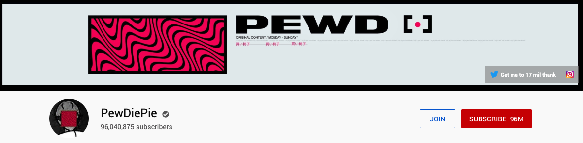 Influencer Pewdiepie YouTube banner