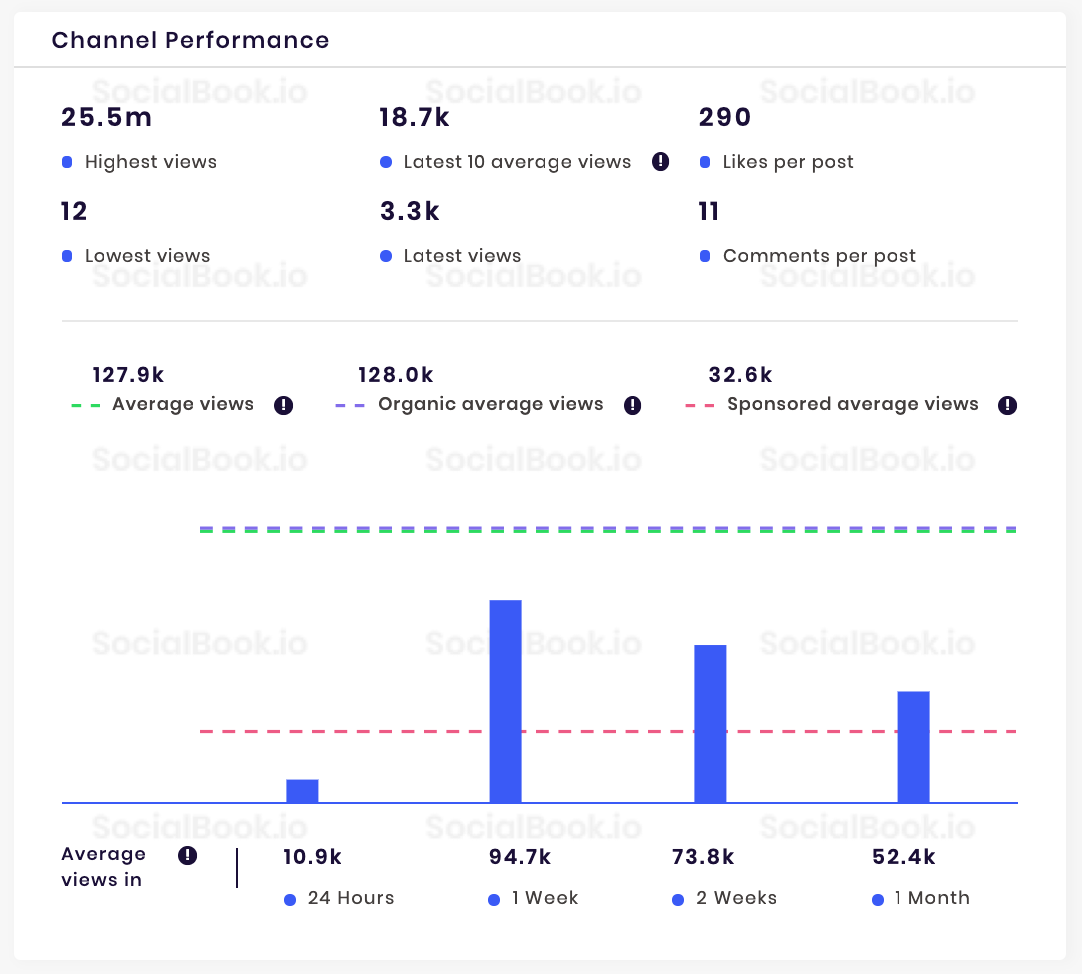 YouTube Channel performance data from SocialBook