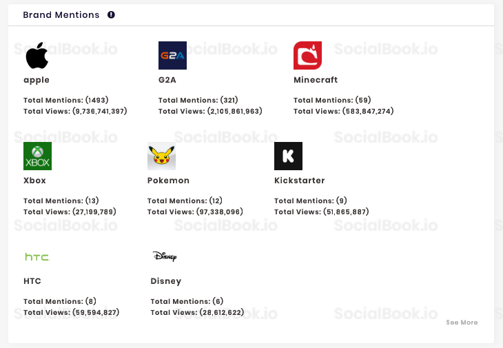 SocialBook lists out all the brands an influencer has been collaborating with. 