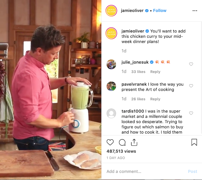 Instagram post of Food Influencer Jamie Oliver 