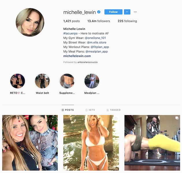 Michelle Lewin Instagram Channel has over 13 million followers.